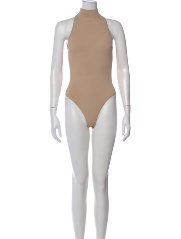 Pre-owned Alaïa Mock Neck Sleeveless Bodysuit In Neutral