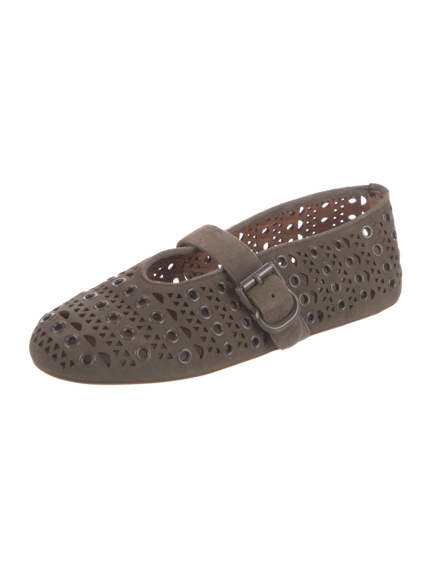 Alaïa Leather Lace Pattern Mary Jane Flats