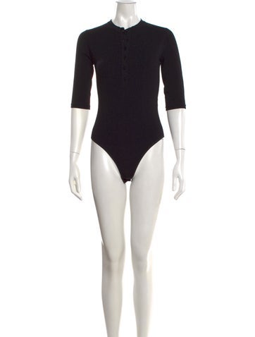 Pre-owned Alaïa Crew Neck Three-quarter Sleeve Bodysuit In Black