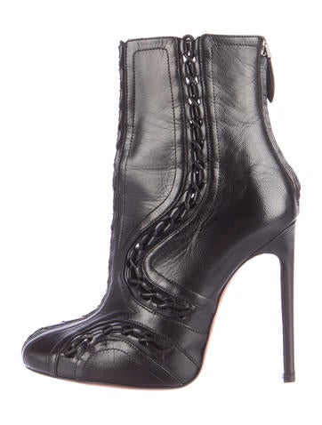 Alaïa Leather Whipstitched Ankle Boots