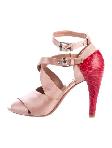 Alaïa Crocodile-Accented Peep-Toe Pumps