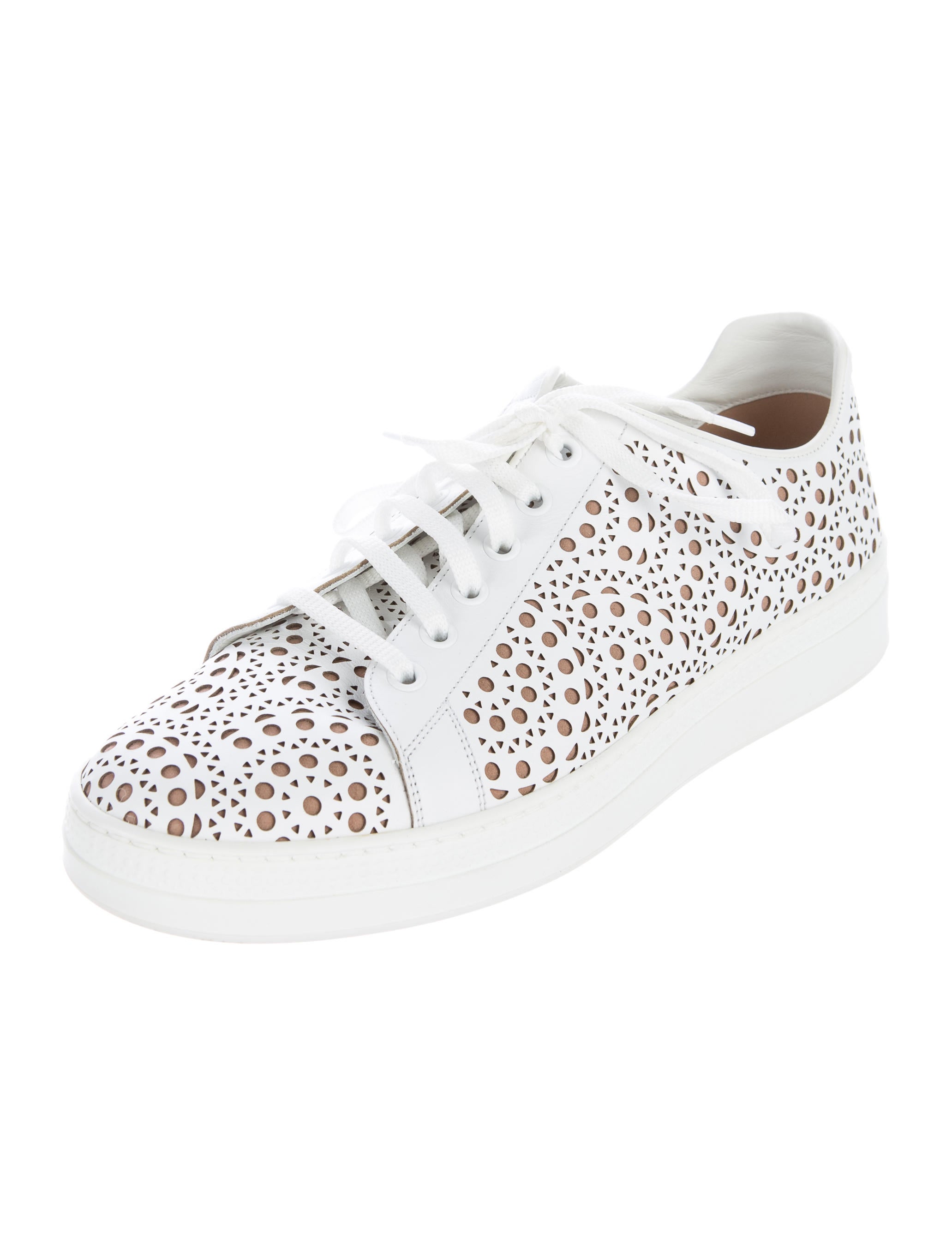 Alaïa Laser Cut Leather Sneakers White Sneakers, Shoes AL229660