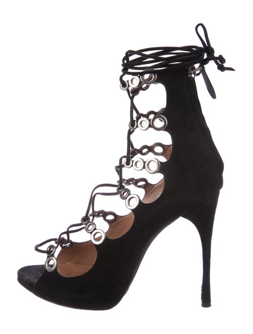 Alaïa Suede Lace-Up Sandals Black