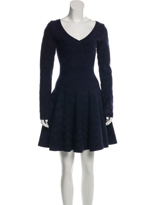 Alaïa Chevron Fit-and-Flare Dress blue