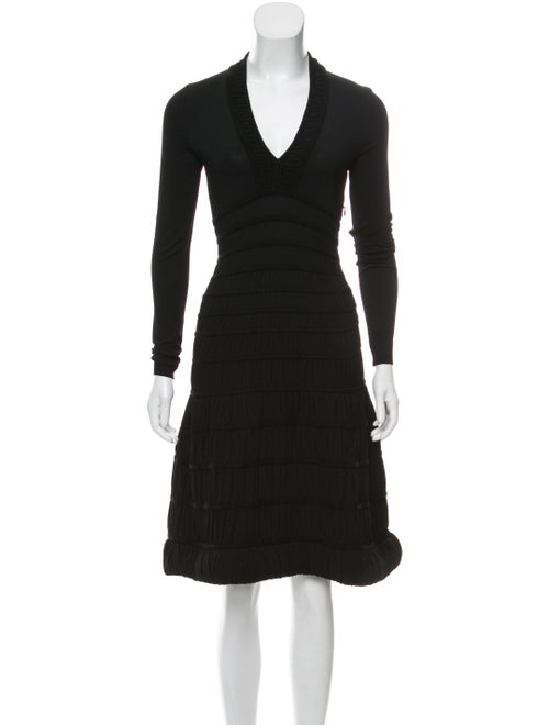 Alaïa Smocked Knee-Length Dress Black