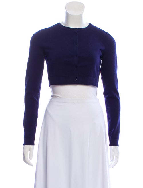 Alaïa Cropped Wool Cardigan Blue