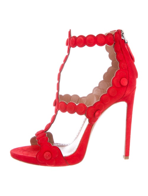 Alaïa Suede T-Strap Sandals Red