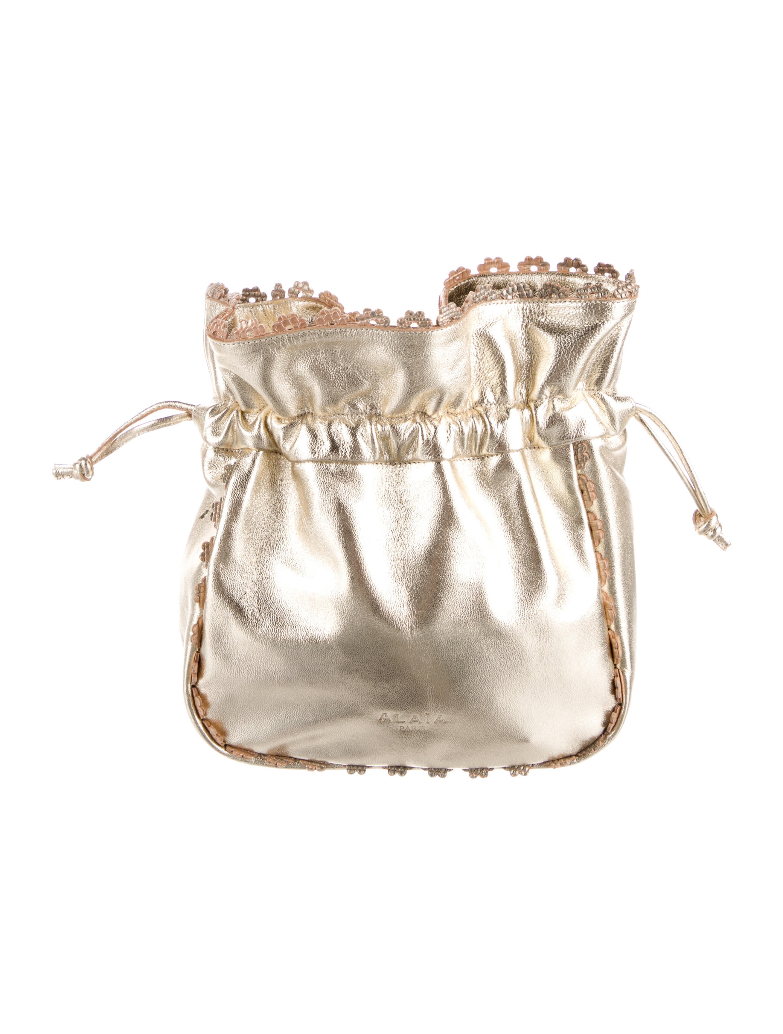 Alaïa Metallic Leather Clutch Bag Gold Clutches, Handbags AL279396