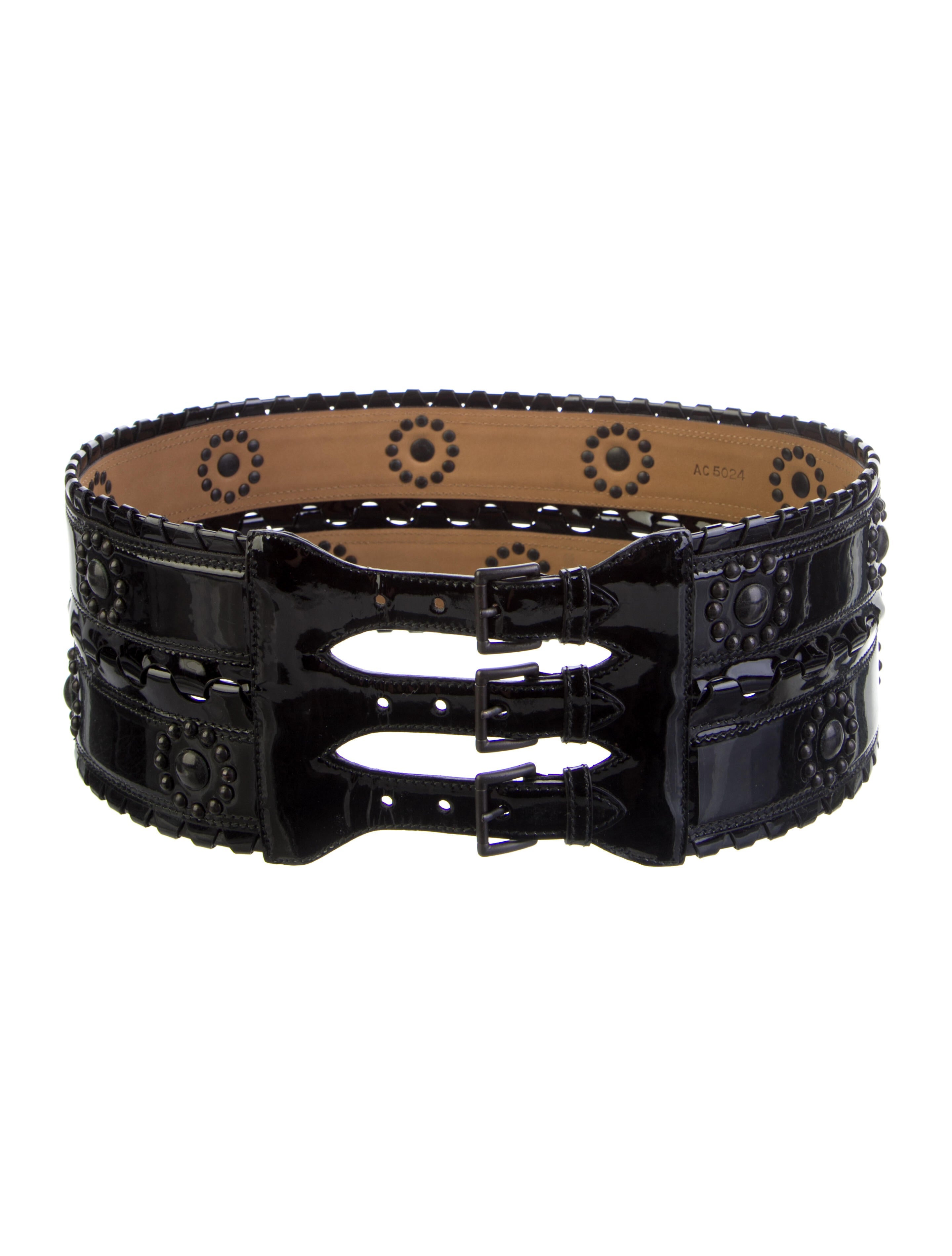 Andrew Gn Patent Leather Scalloped Accent Waist Belt Black Belts