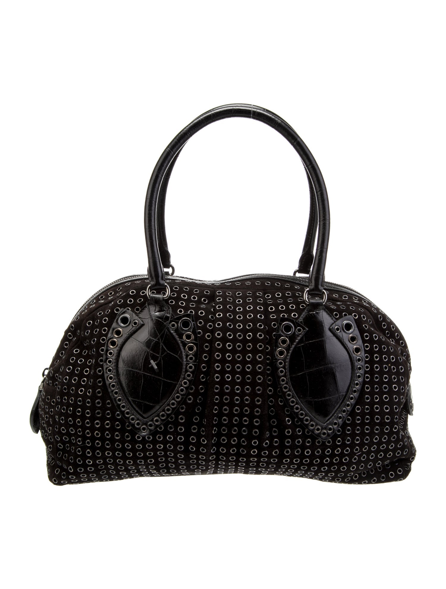 Alaïa GrommetAccented Suede Bowler Bag Black Handle Bags, Handbags