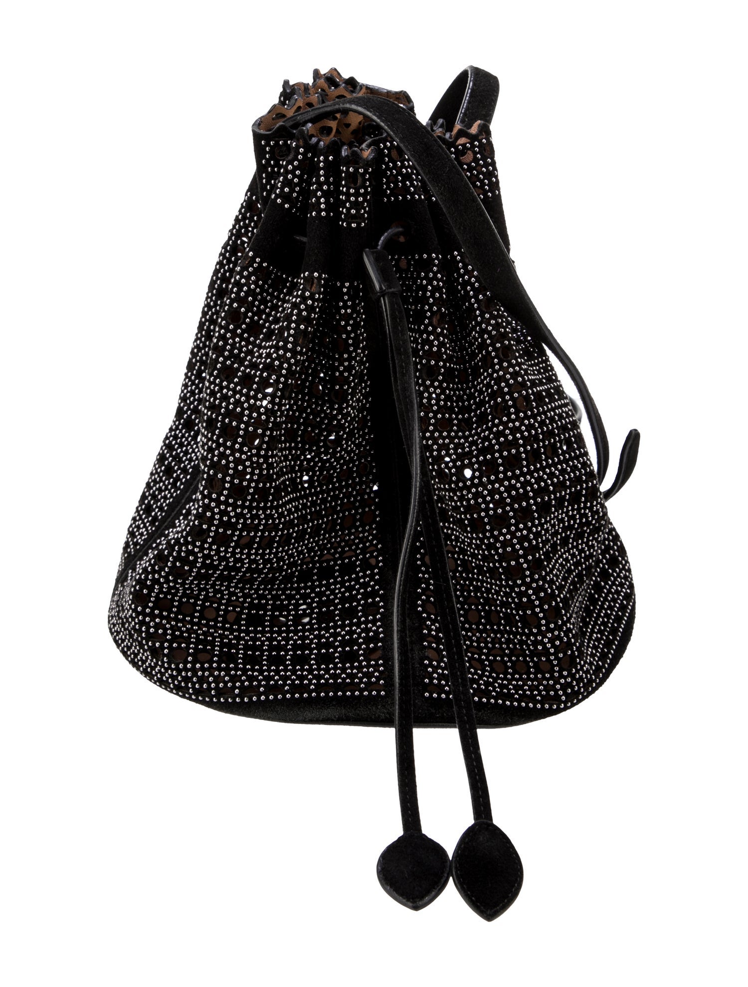 Alaïa Studded Laser Cut Bucket Bag Black Bucket Bags, Handbags