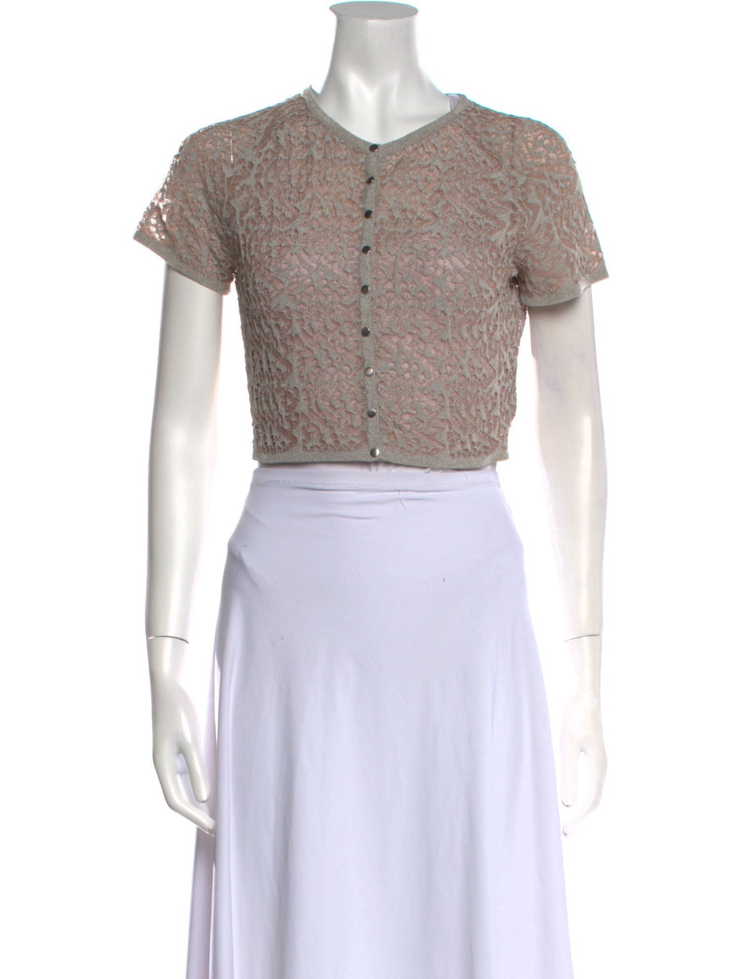 Alaïa Lace Pattern Crew Neck Crop Top