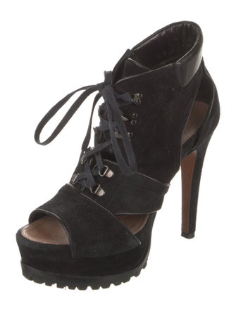 Alaïa Suede Cutout Accent Lace-Up Boots
