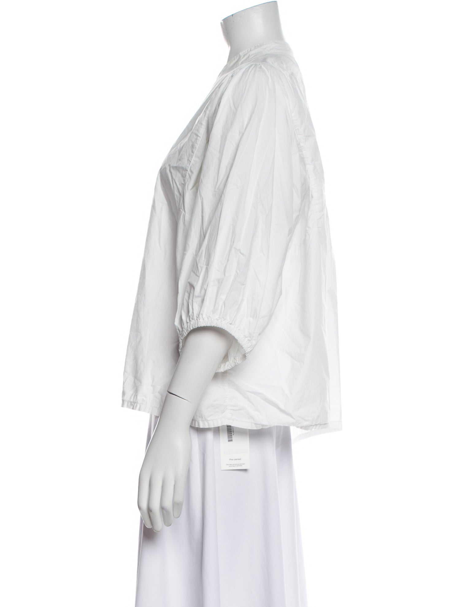 LABO.ART Mock Neck Three-Quarter Sleeve Button-Up Top