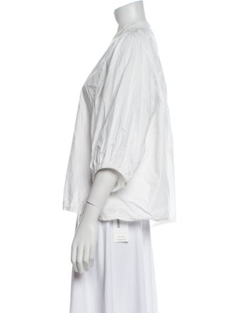 LABO.ART Mock Neck Three-Quarter Sleeve Button-Up Top