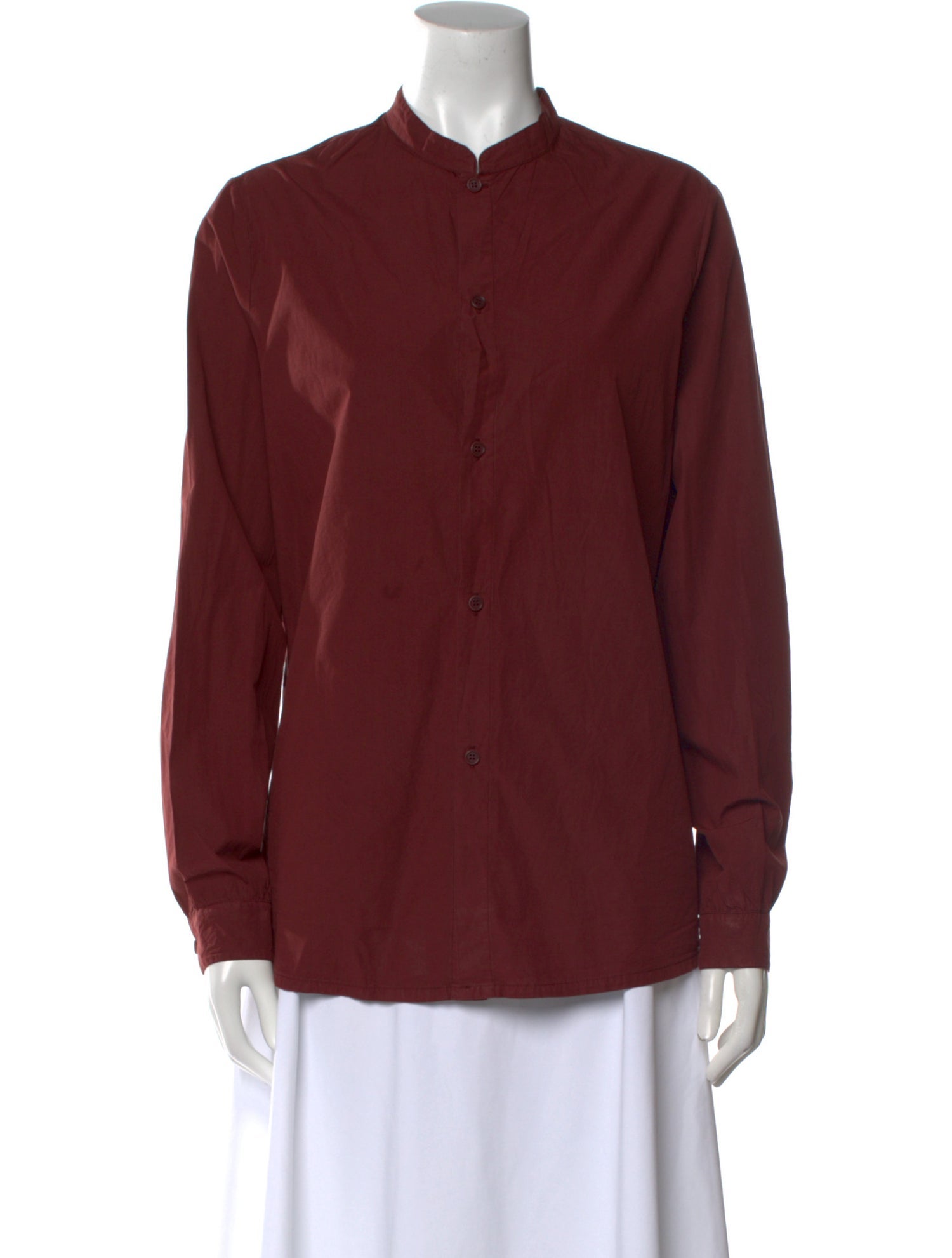 LABO.ART Mock Neck Long Sleeve Button-Up Top