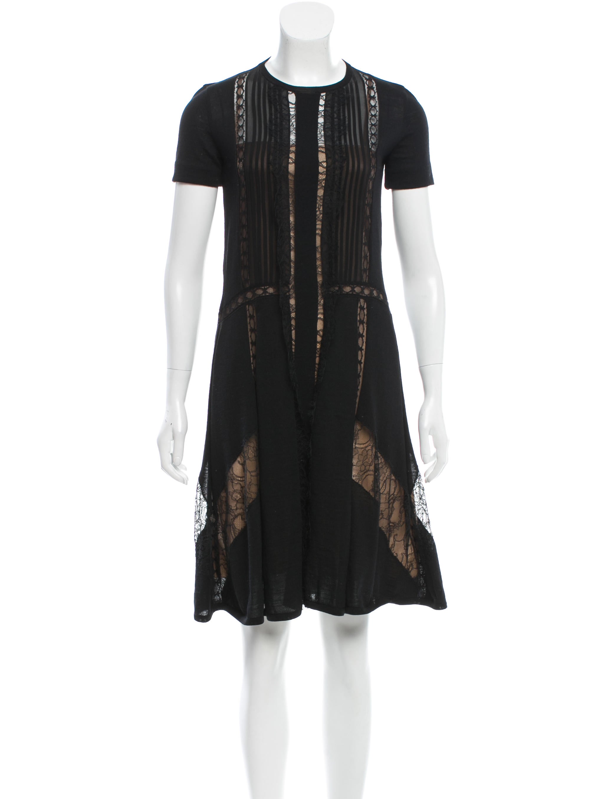 Alberta Ferretti Lace-Trimmed Wool Dress