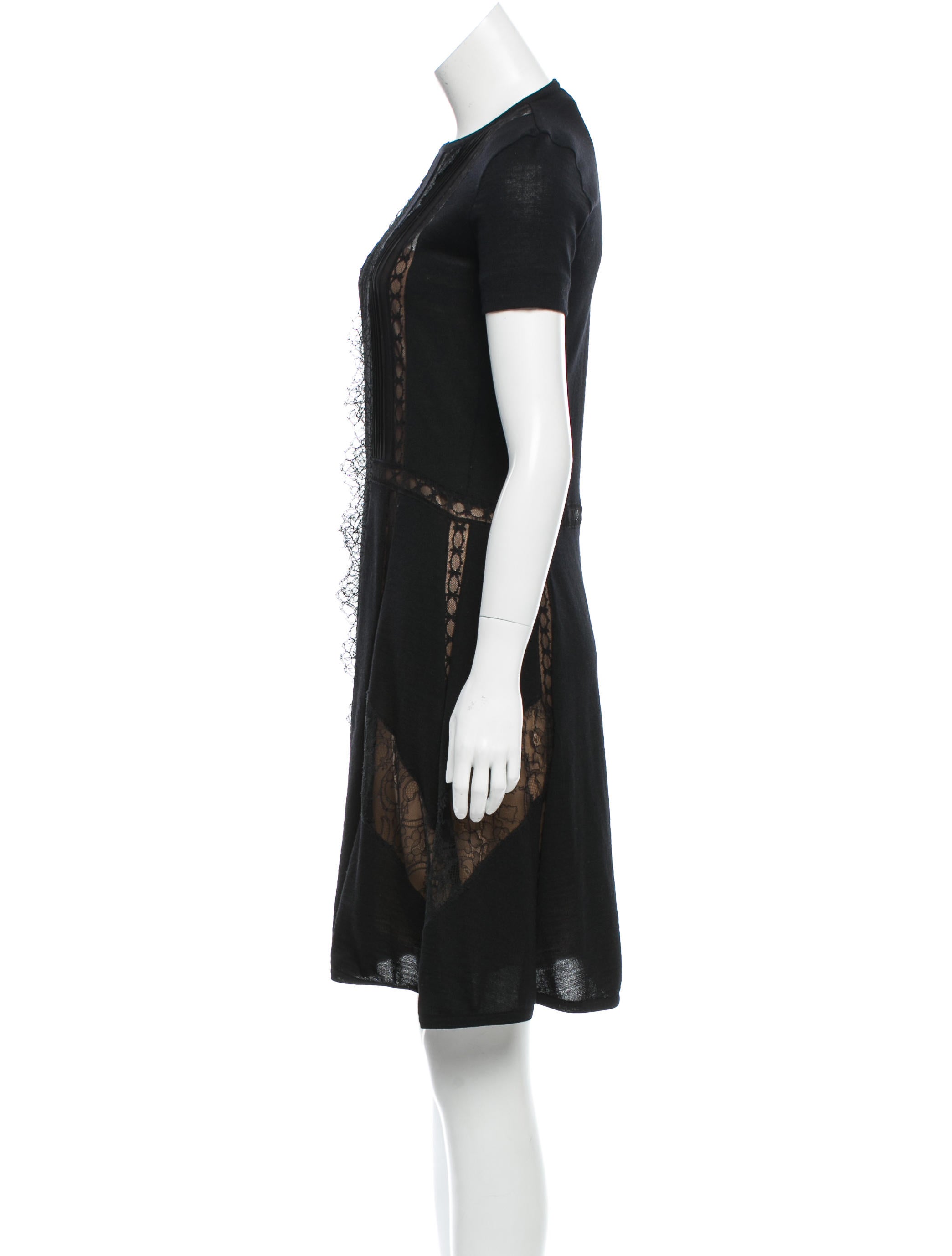 Alberta Ferretti Lace-Trimmed Wool Dress