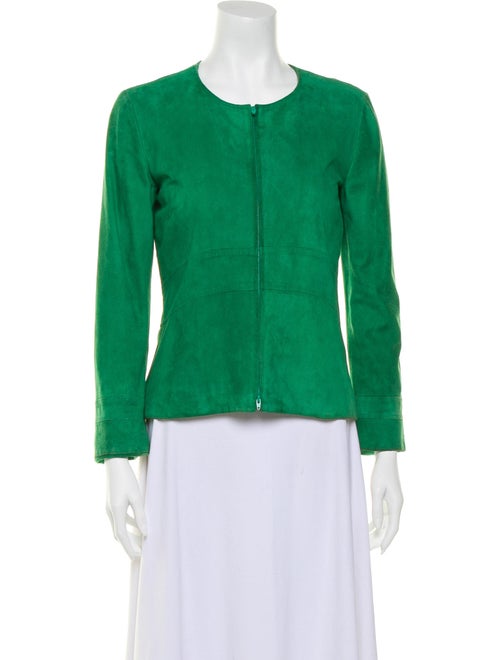 Alberta Ferretti Suede Collarless Jacket green