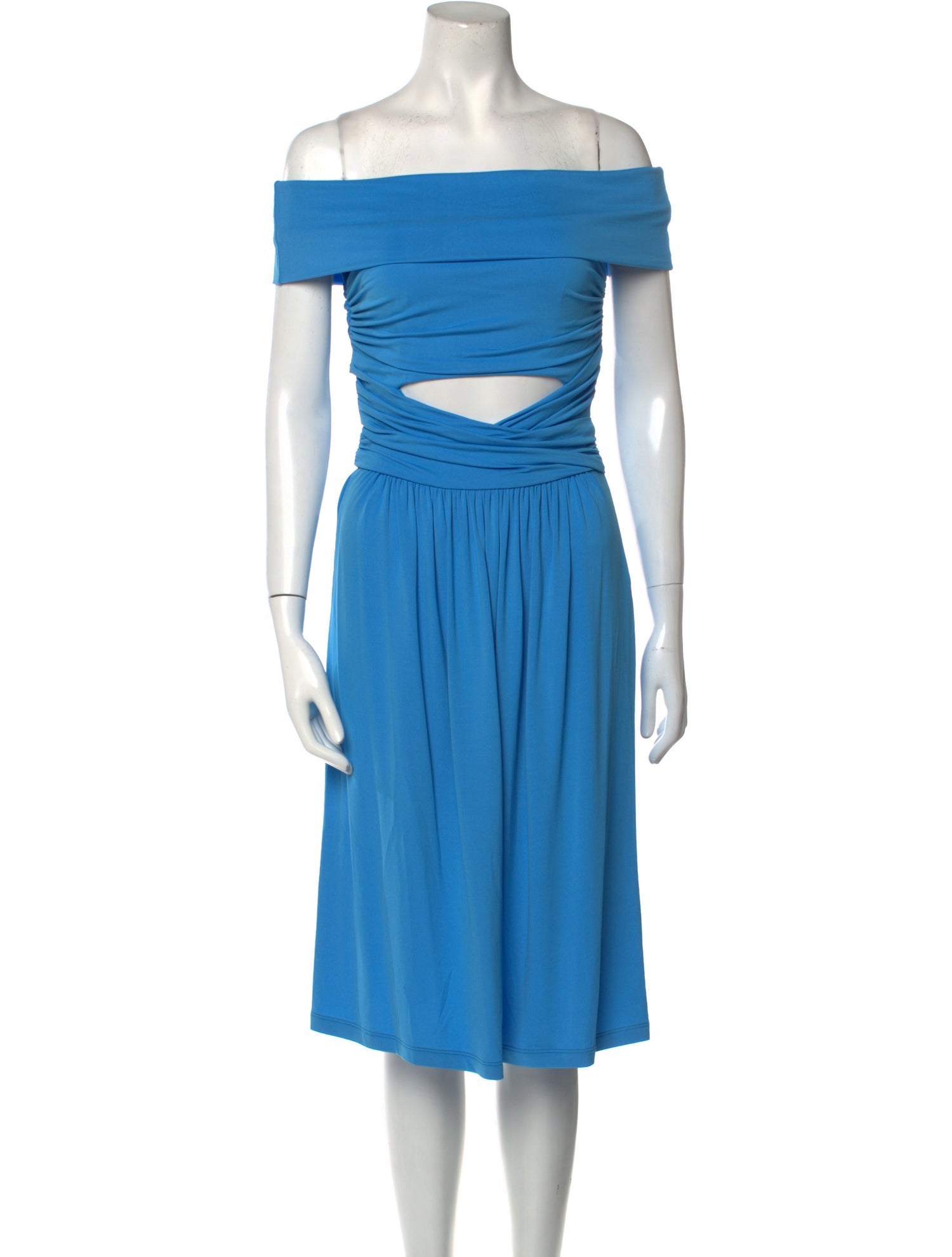 オールインワン・サロペット a Ferretti Floral Embroidered Blue Dress With Deep Alberta Ferretti Sheer Silk Lapis Blue Ruffle Draped Maxi