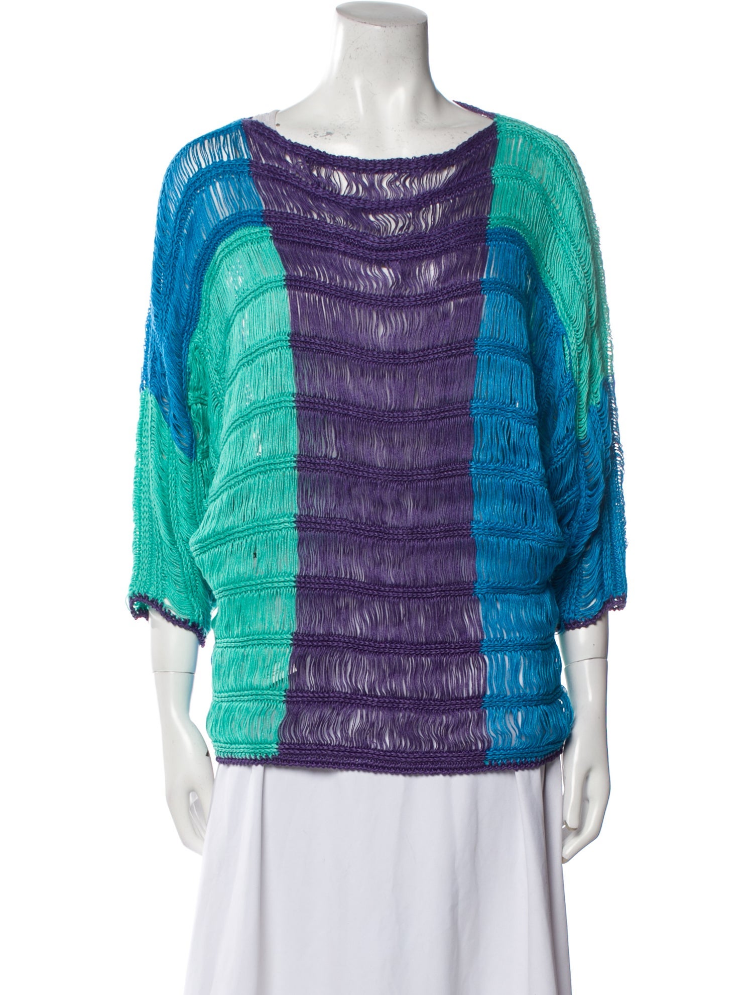 Alberta Ferretti Colorblock Pattern Scoop Neck Sweater