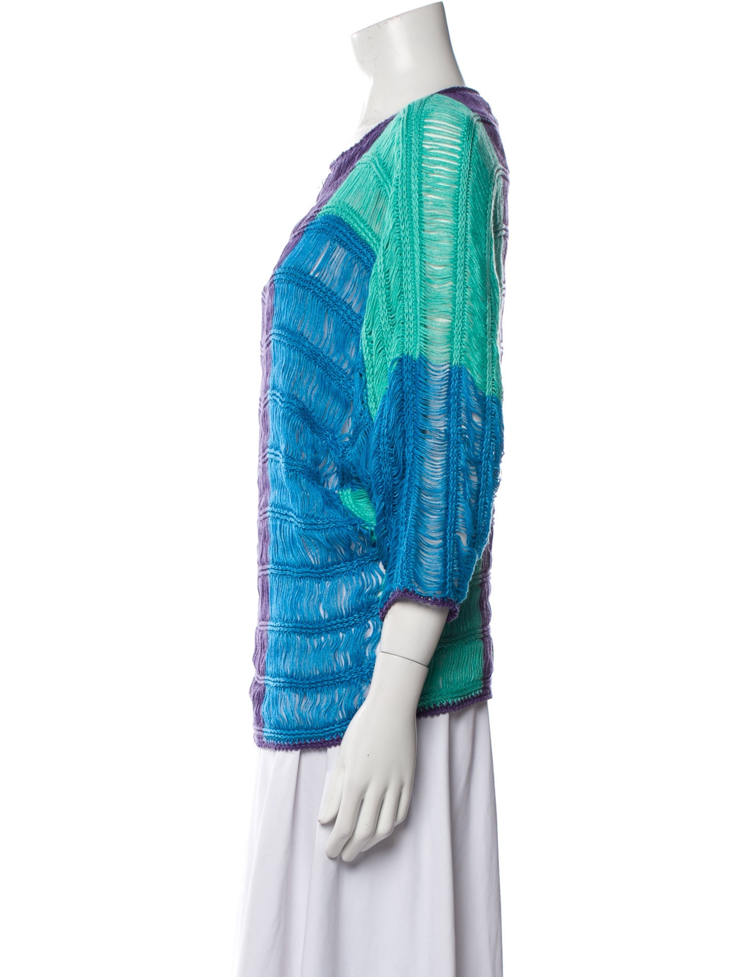 Alberta Ferretti Colorblock Pattern Scoop Neck Sweater