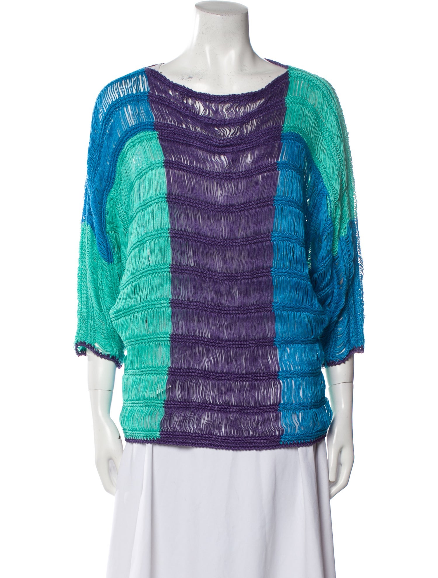 Alberta Ferretti Colorblock Pattern Scoop Neck Sweater