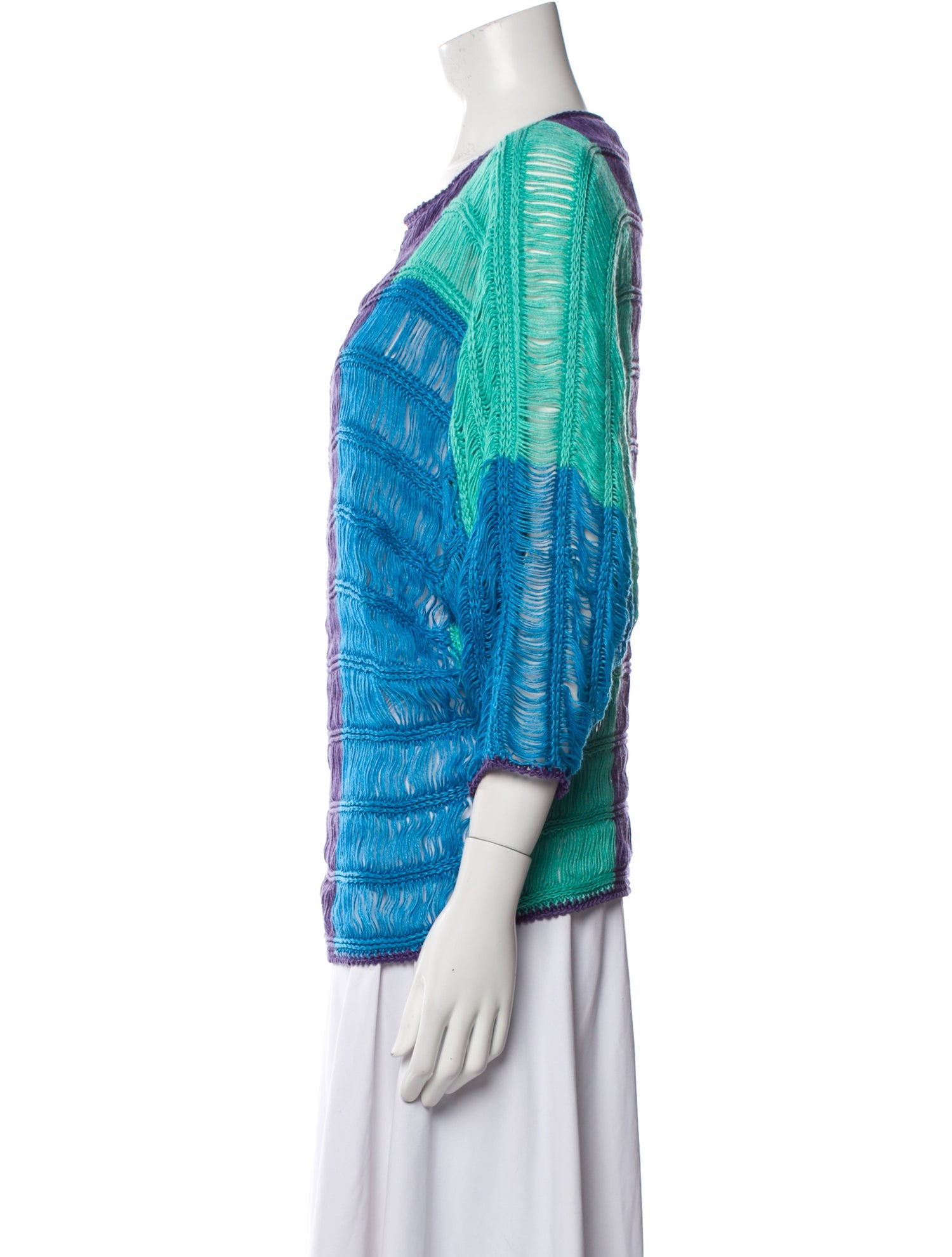 Alberta Ferretti Colorblock Pattern Scoop Neck Sweater