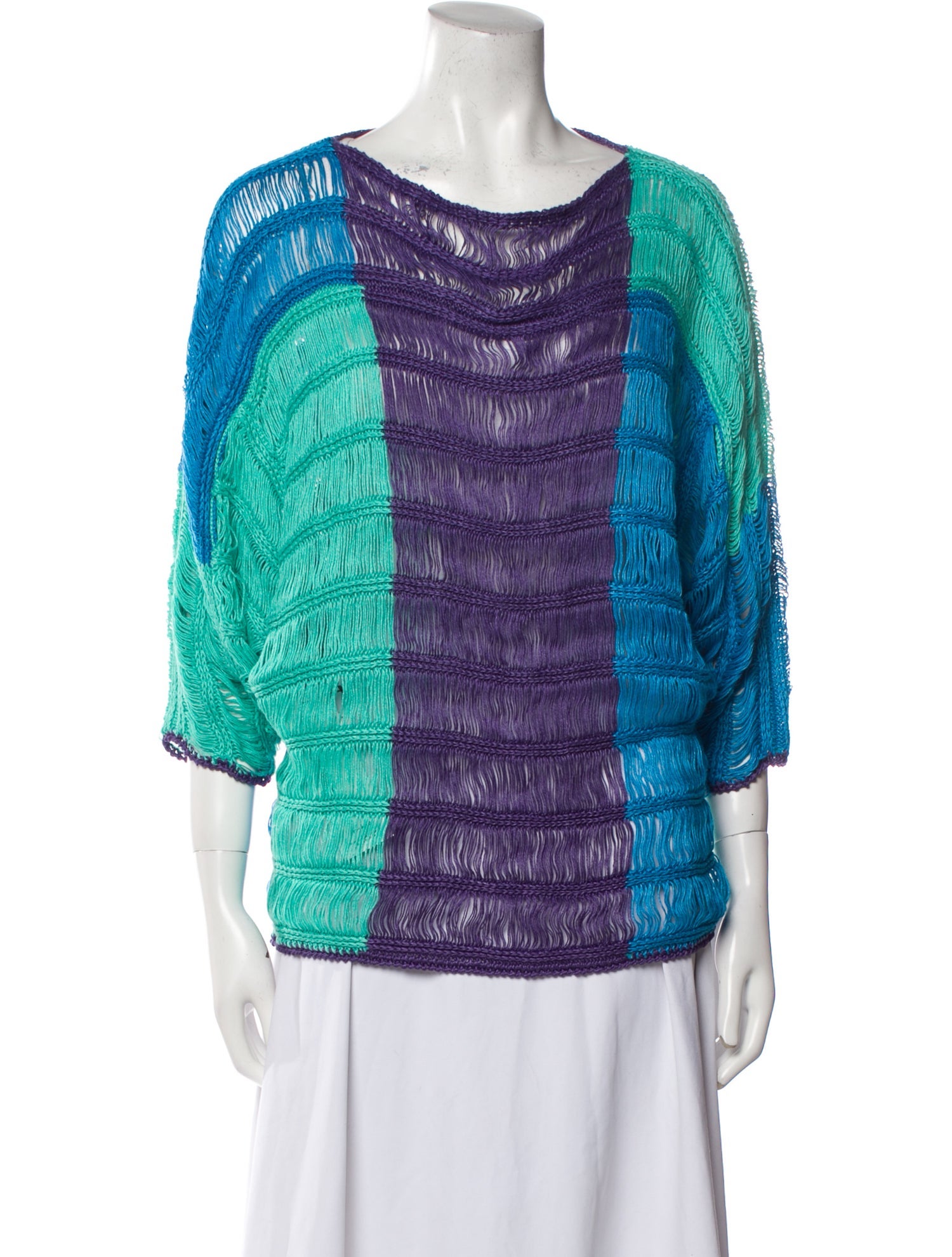 Alberta Ferretti Colorblock Pattern Scoop Neck Sweater