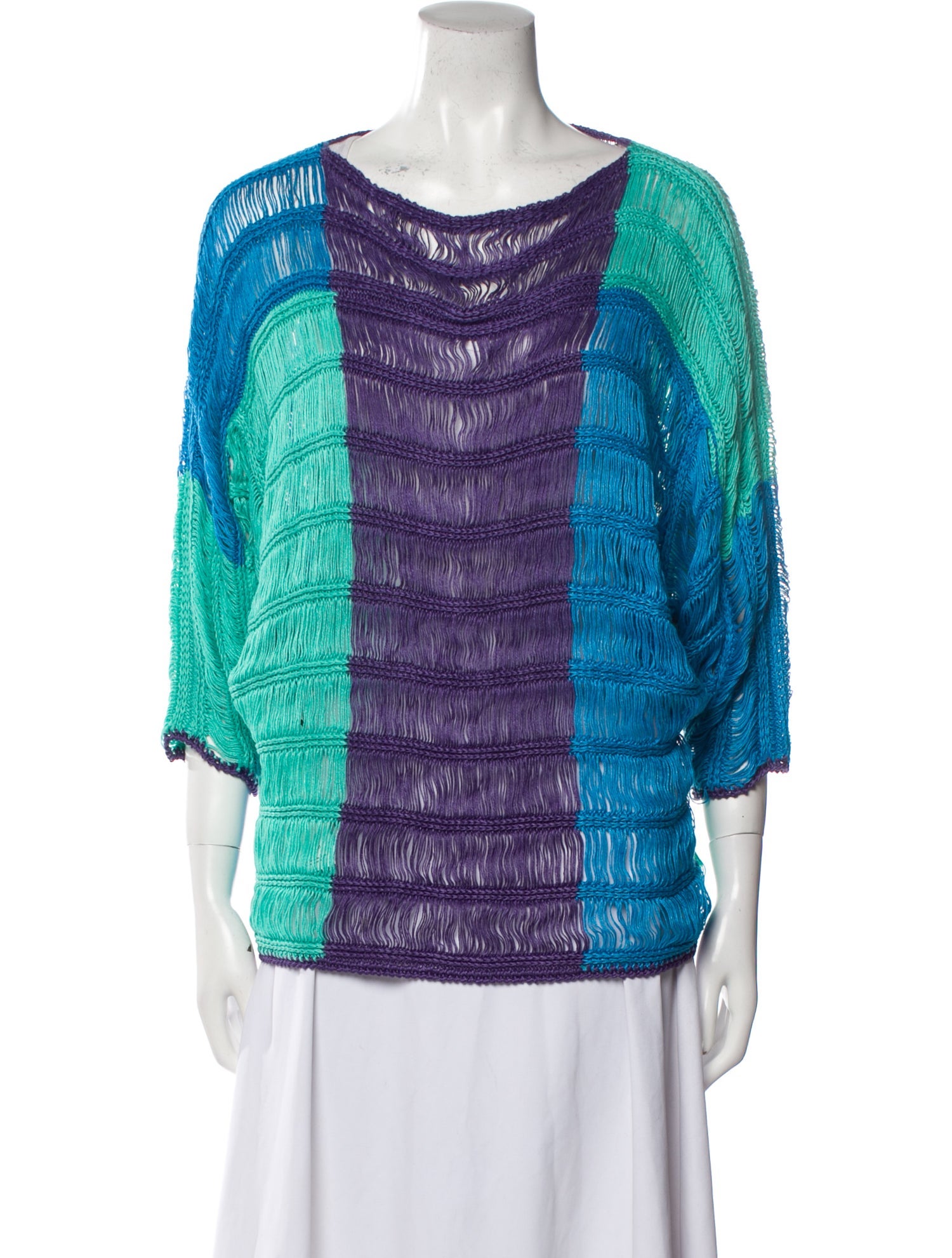 Alberta Ferretti Colorblock Pattern Scoop Neck Sweater