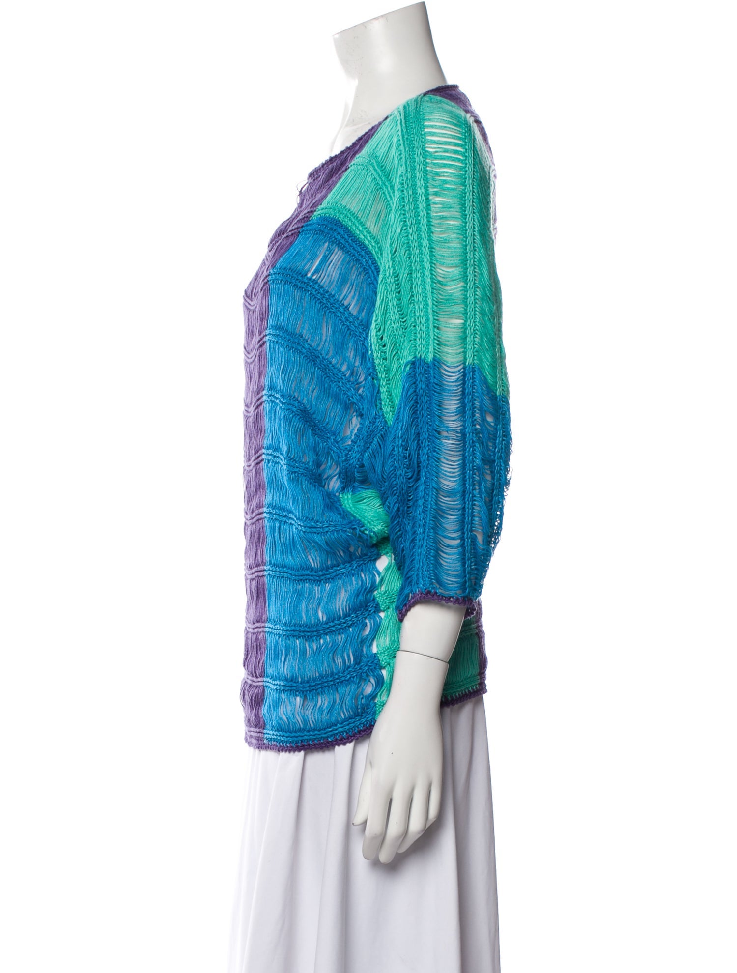 Alberta Ferretti Colorblock Pattern Scoop Neck Sweater