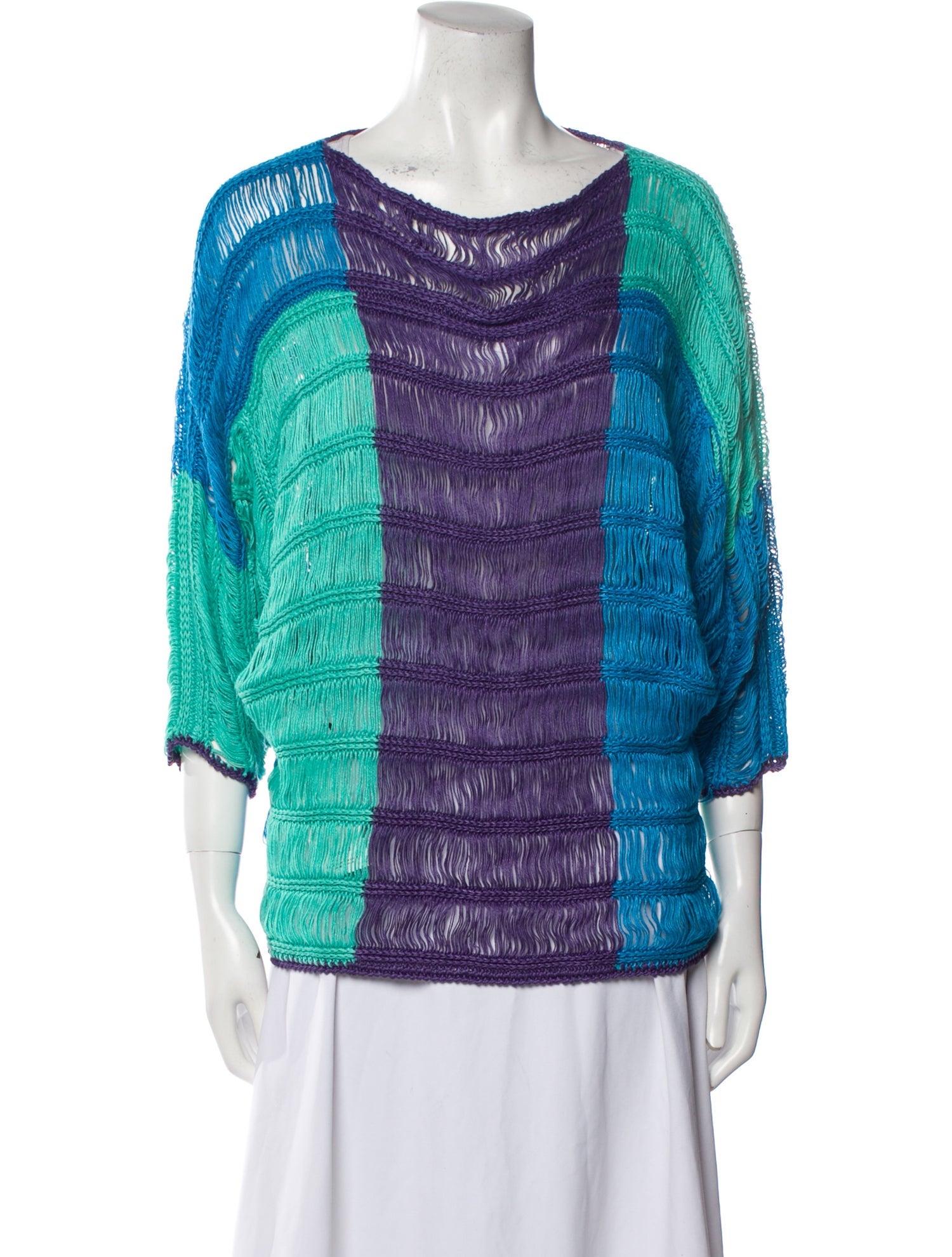 Alberta Ferretti Colorblock Pattern Scoop Neck Sweater