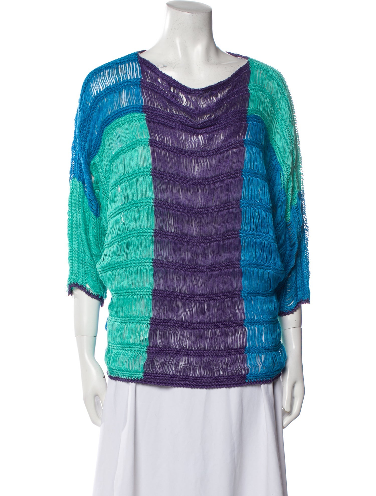 Alberta Ferretti Colorblock Pattern Scoop Neck Sweater