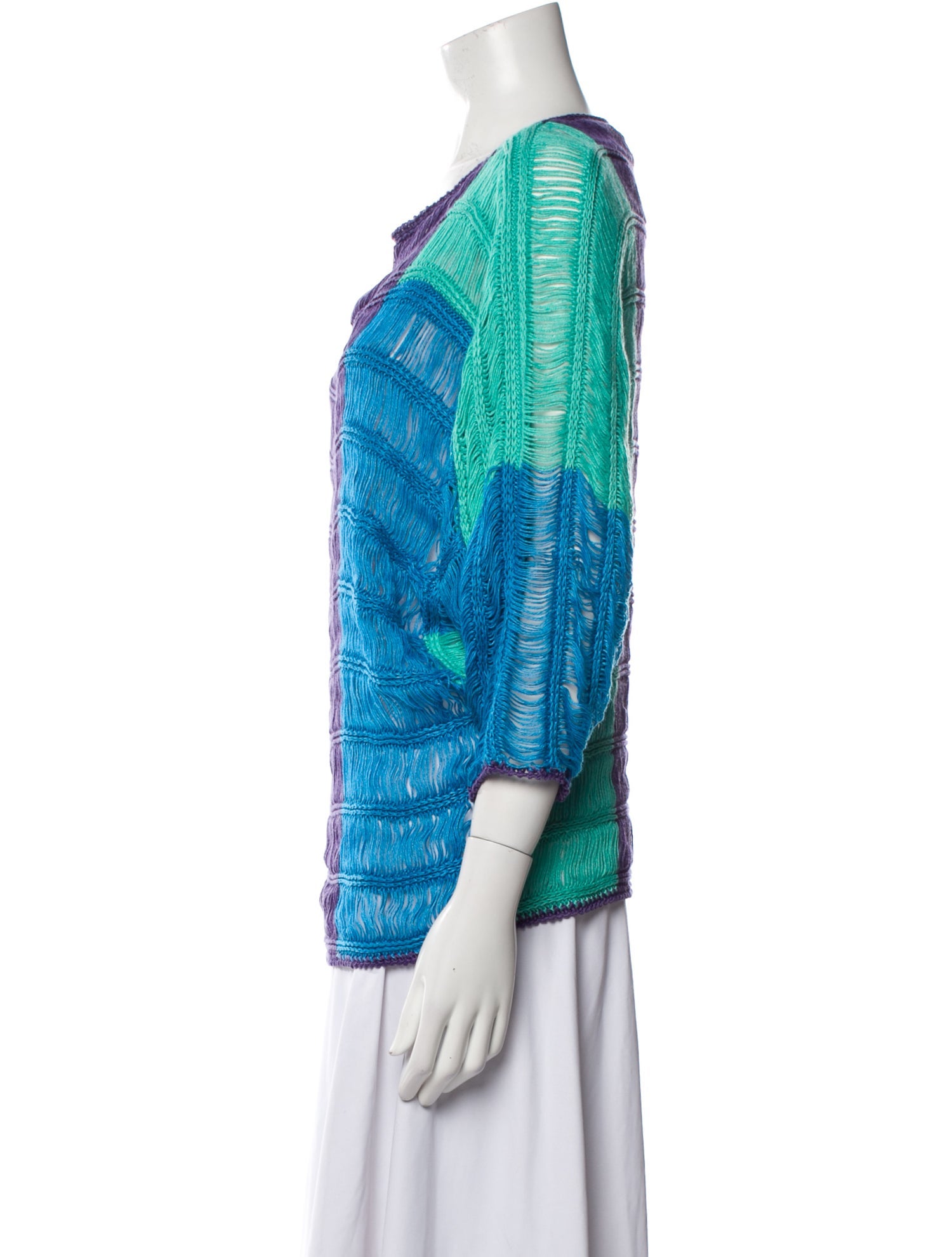 Alberta Ferretti Colorblock Pattern Scoop Neck Sweater