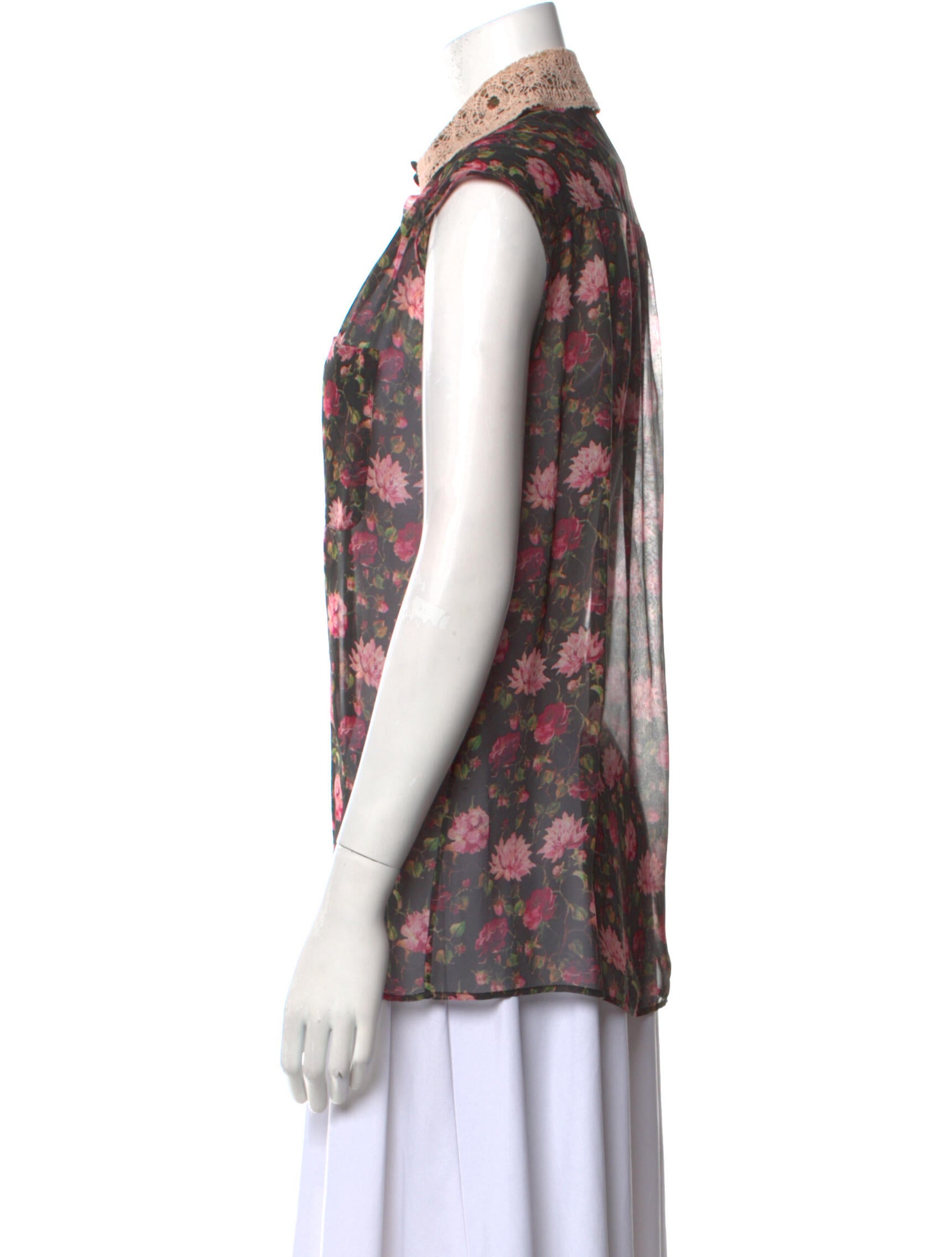 Alberta Ferretti Silk Floral Print Button-Up Top