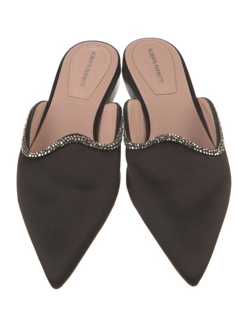Alberta Ferretti Satin Crystal Embellishments Mules