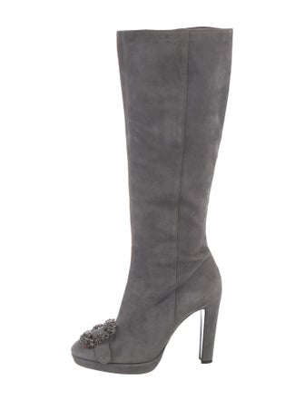 Alberta Ferretti Suede Crystal Embellishments Boots