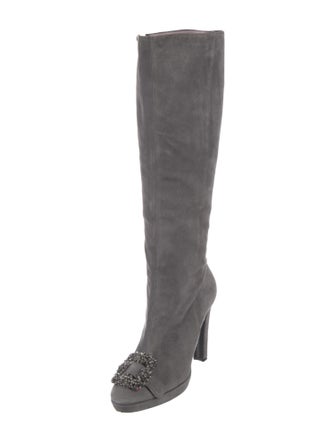 Alberta Ferretti Suede Crystal Embellishments Boots