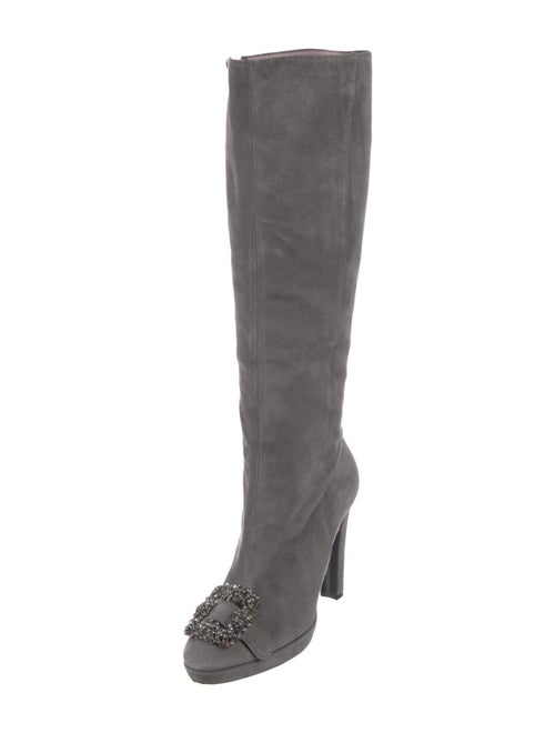 Alberta Ferretti Suede Crystal Embellishments Boots