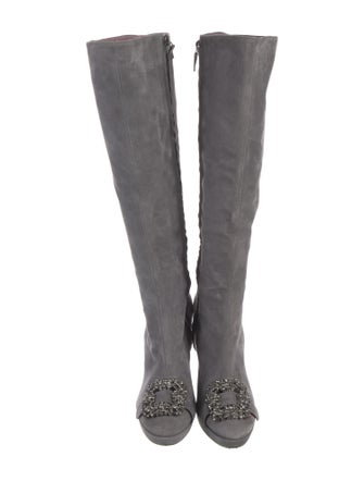 Alberta Ferretti Suede Crystal Embellishments Boots