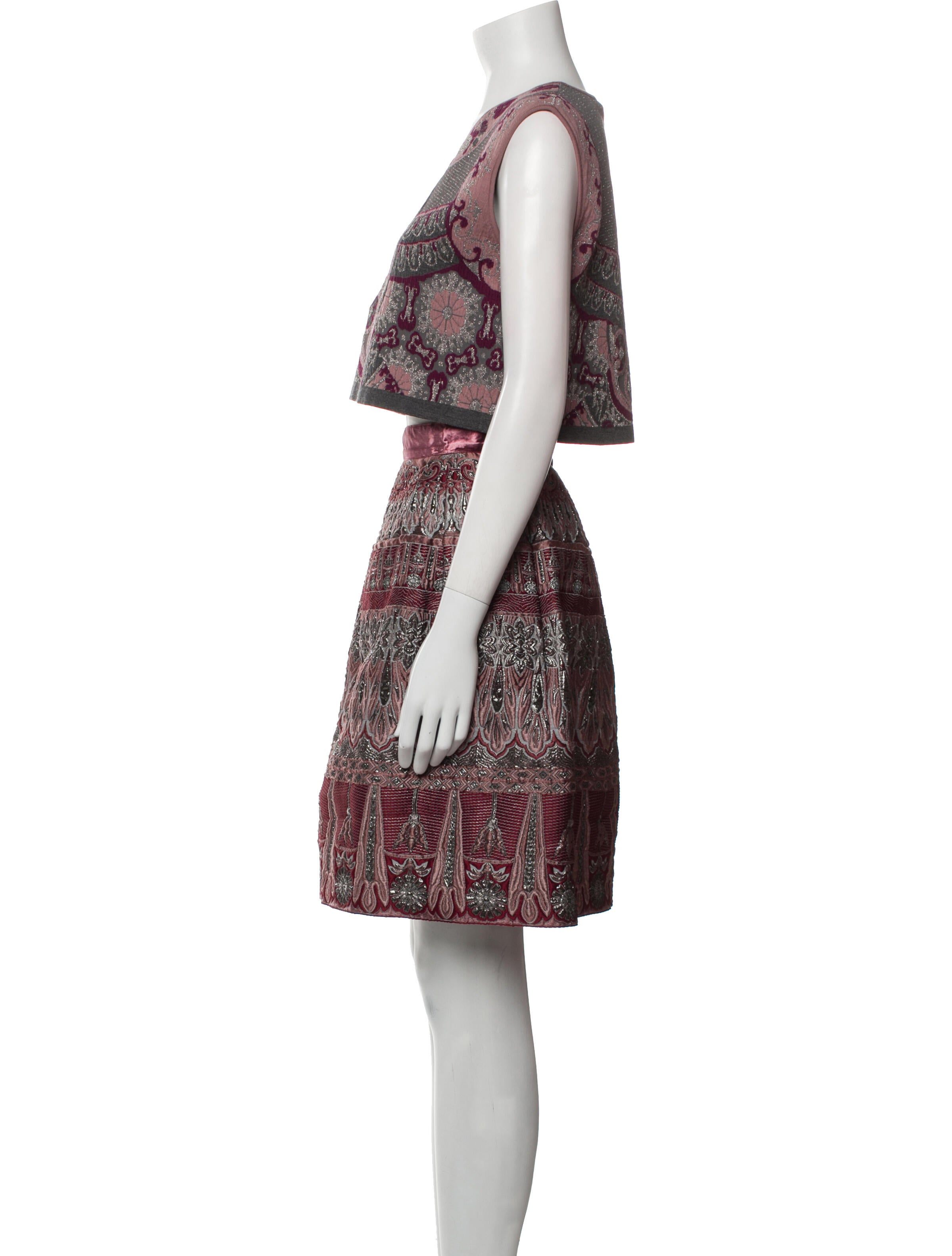 Alberta Ferretti Printed Embroidered Accent Skirt Set