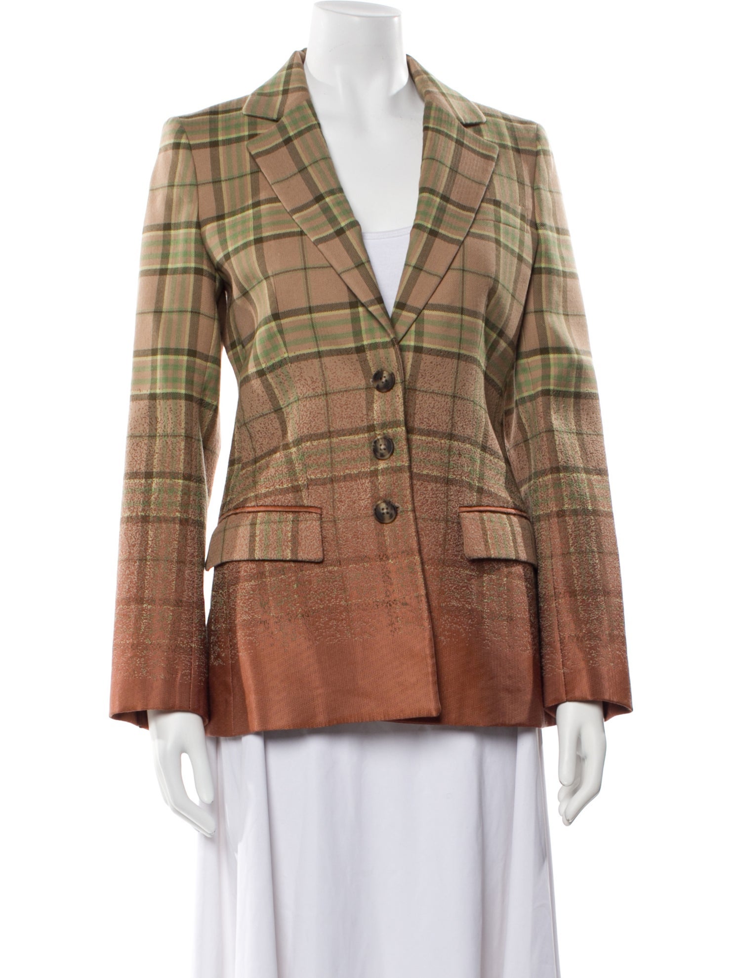 Alberta Ferretti Virgin Wool Plaid Print Blazer