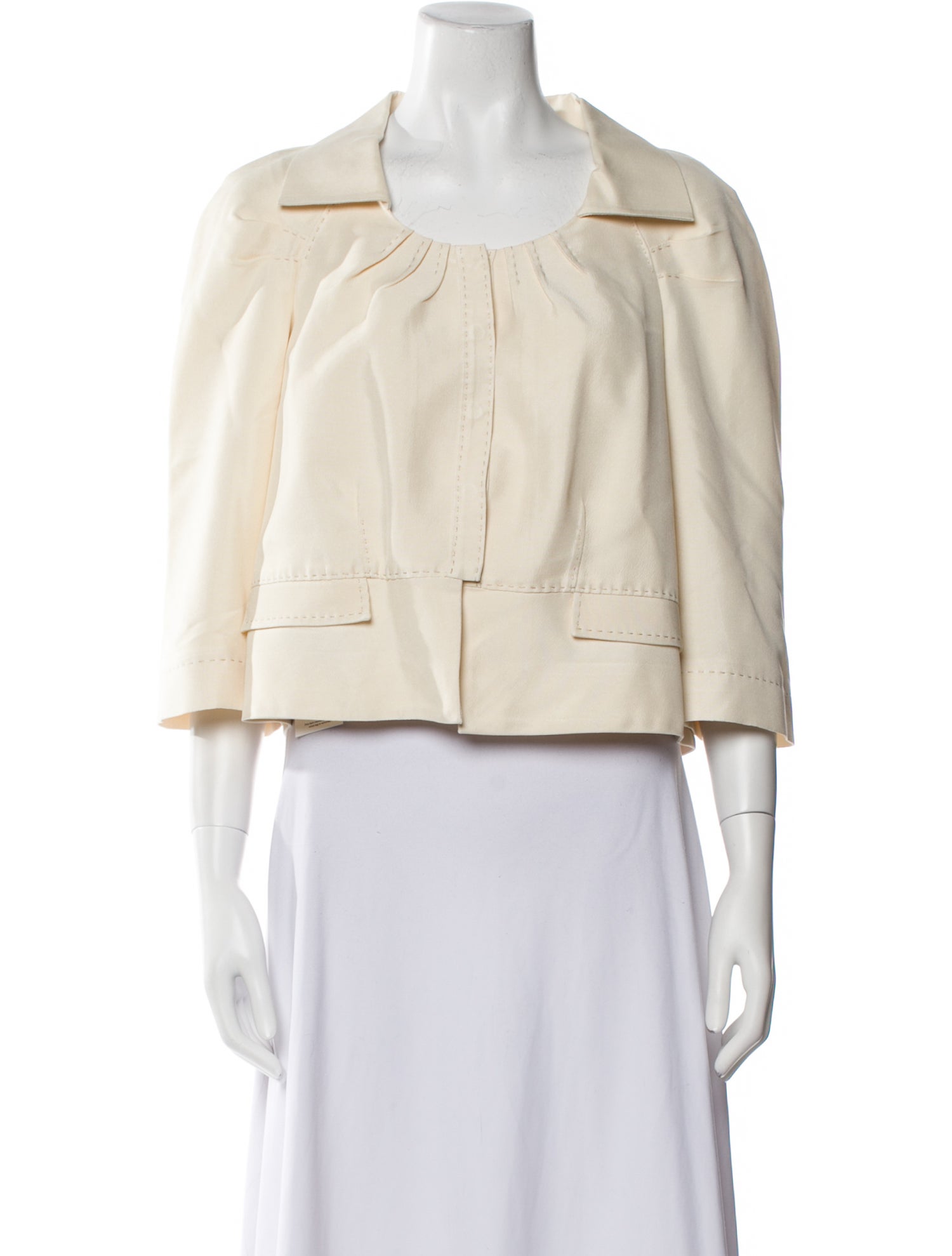 Alberta Ferretti Scoop Neck Three-Quarter Sleeve Crop Top