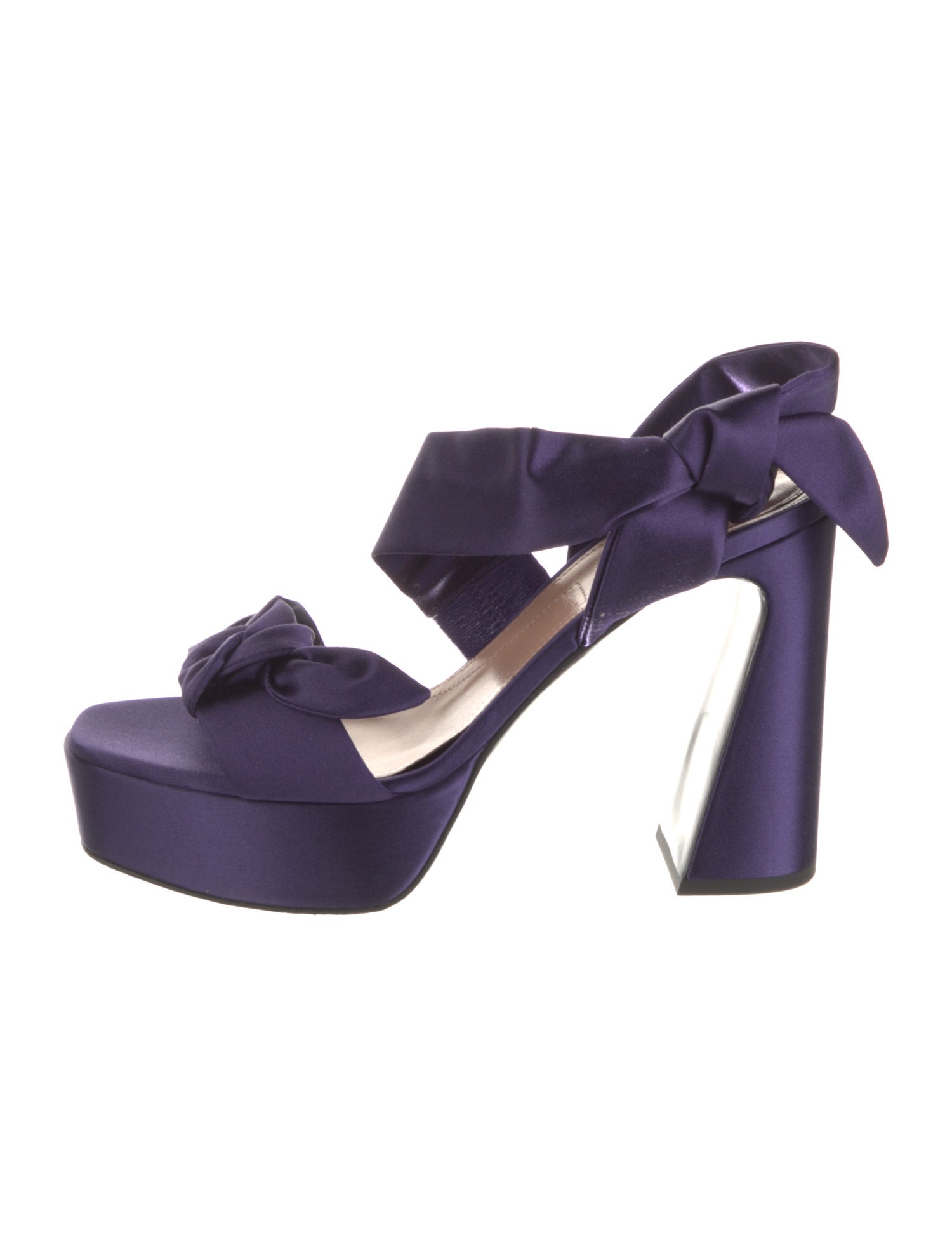 Alberta Ferretti Satin Leather Trim Embellishment Slingback Sandals