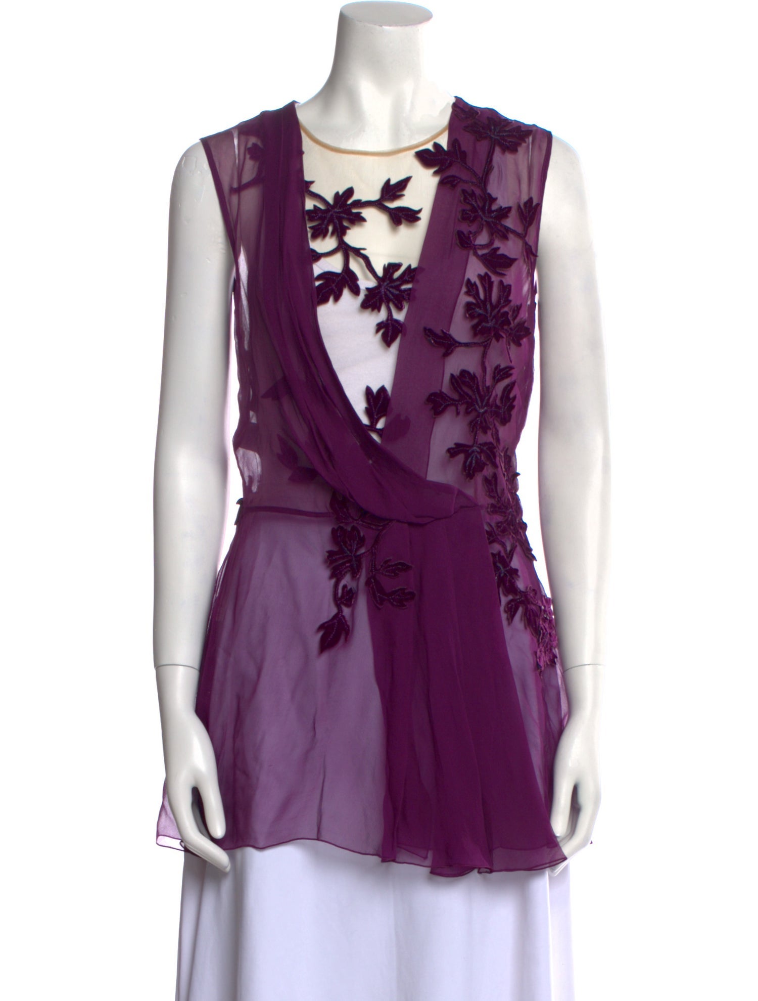 Alberta Ferretti Silk Crew Neck Blouse