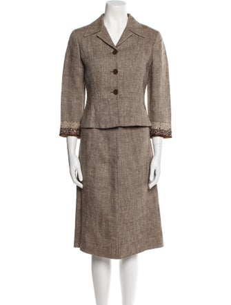 Alberta Ferretti Linen Sequin Embellishments Skirt Suit