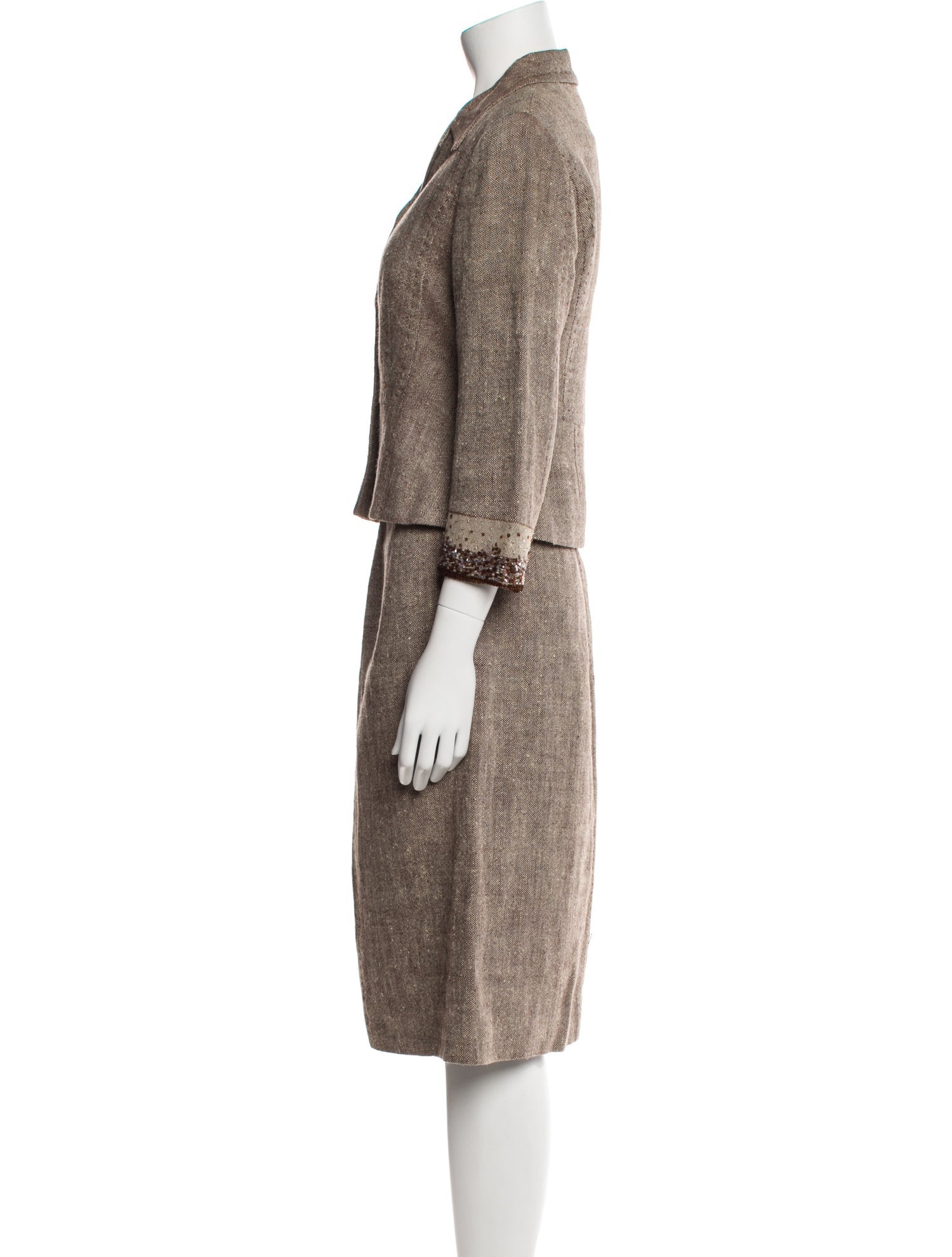 Alberta Ferretti Linen Sequin Embellishments Skirt Suit