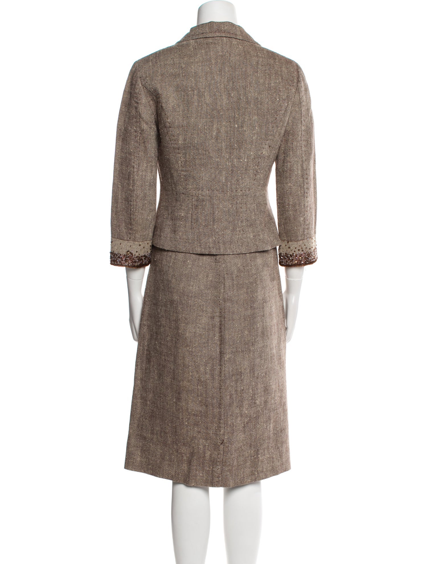 Alberta Ferretti Linen Sequin Embellishments Skirt Suit