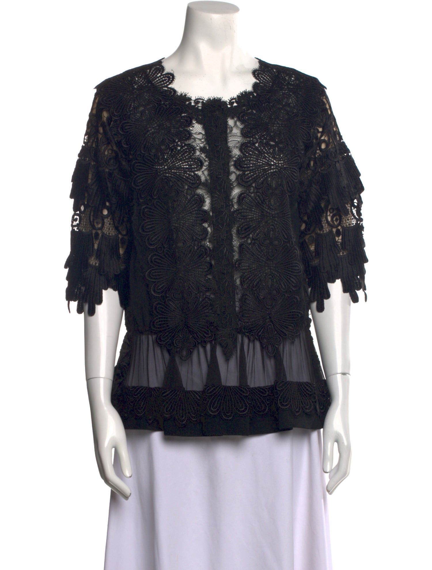 Alberta Ferretti Lace Pattern Crew Neck Blouse