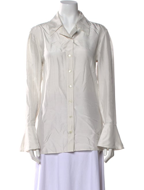 Alberta Ferretti Silk Long Sleeve Button-Up Top